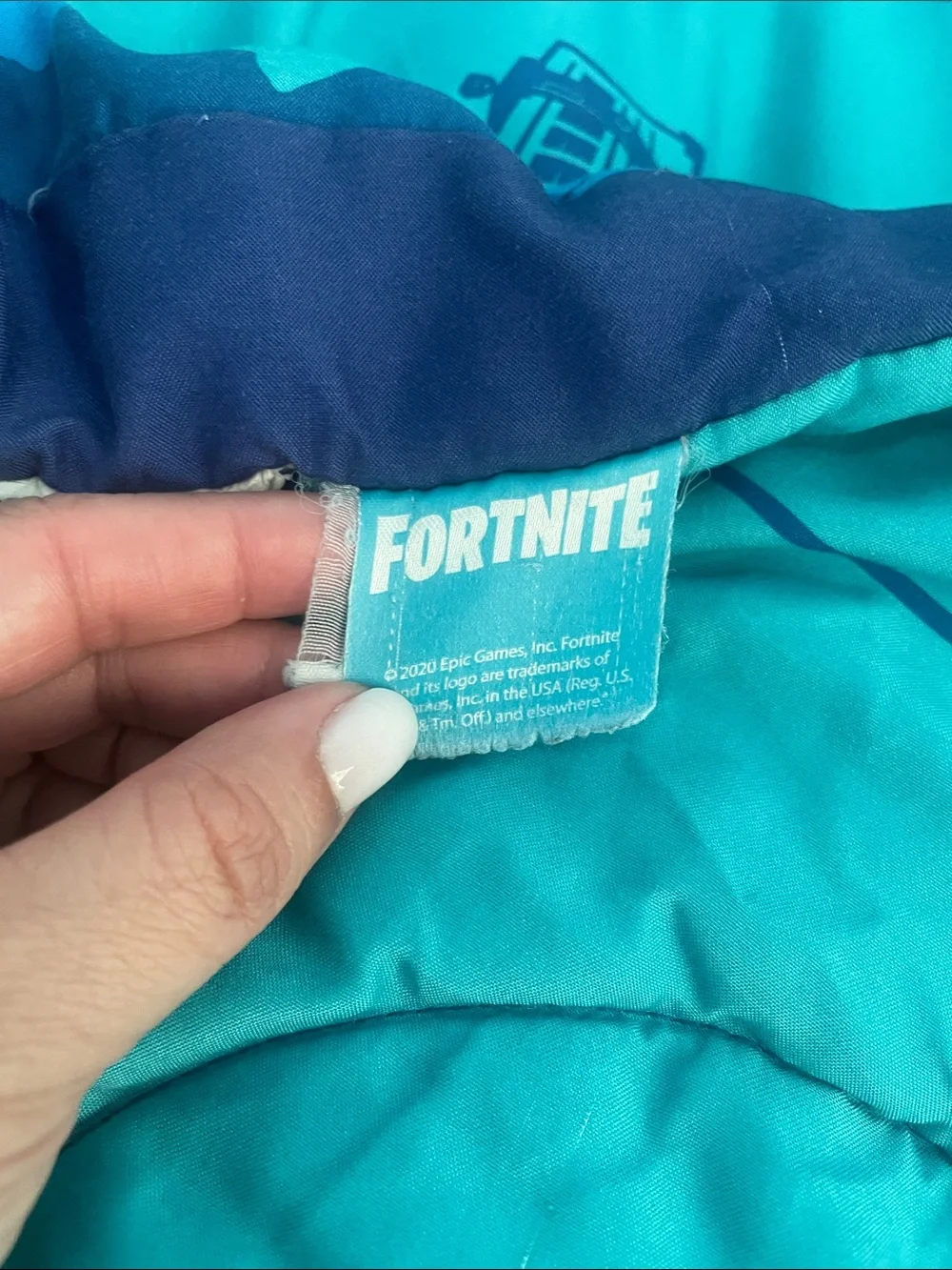 FortNite-Blue Hot Air Balloon & Bus Pattern Comforter - Blue Reversible